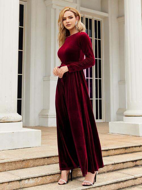 long sleeve velvet maxi dress